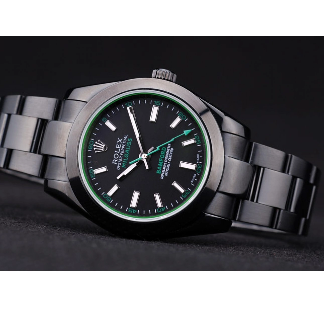 Aaa replica watch Stainless Milgaus Steel Bamford Dial Ion 7476 Rolex Black Bezel Plated 0519
